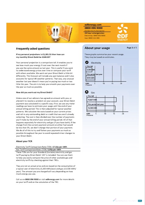 United Kingdom EDF business utility bill template in Word and PDF formats, 3 pages 3